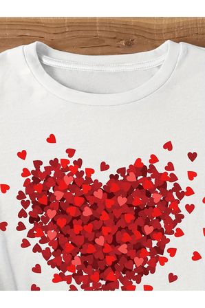 Unisex Karışık Kalpler Baskılı Tasarım Tshirt