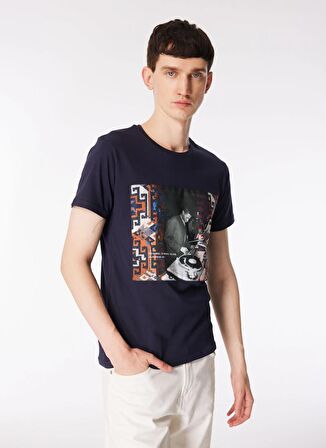 Ko Samui Bisiklet Yaka Baskılı Lacivert Erkek T-Shirt KMTT S240 BAS_SNAPSHOT REGULAR FIT