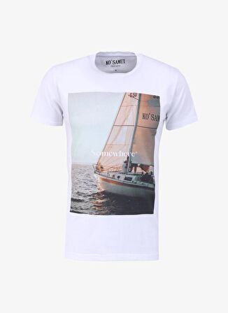 Ko Samui Bisiklet Yaka Baskılı Beyaz Erkek T-Shirt KMTT S259 SAIL_GRAPHIC REGULAR FIT