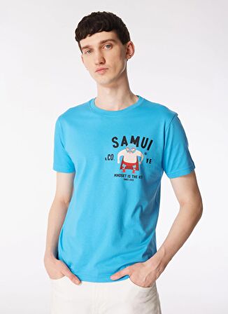 Ko Samui Bisiklet Yaka Desenli Mavi Erkek T-Shirt KMTR S221 MINDSET_CRAFT&CO REGULAR