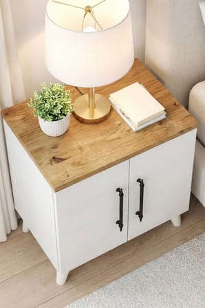 Reyo Enda Home Lumen 2 Kapaklı Raflı Klasik Komodin Beyaz-Atlantik Çam