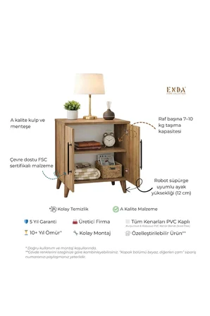 Reyo Enda Home Lumen 2 Kapaklı Raflı Klasik Komodin Atlantik Çam