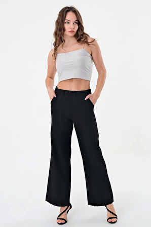 Kadın Siyah Lastikli Palazzo Pantolon