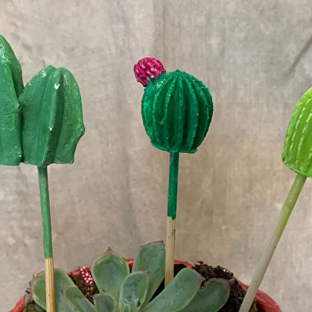 Uretti - Pınar 2572 - El Yapımı 3'lü Kaktüs Saksı Süsü -  17 cm