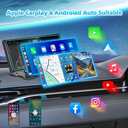  Android Auto Monitör 1080p Tüm Araçlara Uyumlu 10.26 İnç Ekran Yansıtma | Ses Kontrol Ön-Arka Kamera