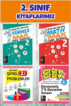 2.Sınıf Yeni Nesil Türkçe+Math Max Soru Bankası+Gıcır Gıcır Denenmiş 7 li Deneme+Şifreli Problemler