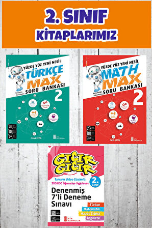 2.Sınıf Yüzde Yüz Yeni Nesil Türkçe Max + Math Max Soru Bankası + Gıcır Gıcır Denenmiş 7 li Deneme