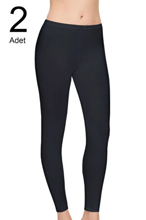 Kadın Siyah 2'Li Paket Likralı Modal Uzun Spor  Tayt