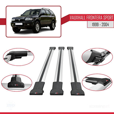 Vauxhall Frontera 2 Sport 1999-2004 Arası ile Uyumlu FLY Model Ara Atkı Tavan Barı Gri 3 Adet