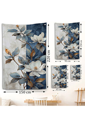 Mavi ve Beyaz Çiçekler Duvar Örtüsü-7886