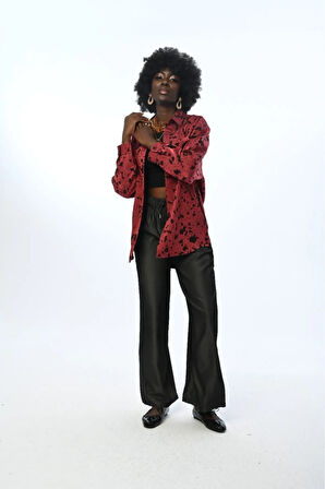 KADIN DESENLİ BORDO-SİYAH RENK ÇİFT CEPLİ GÖMLEK