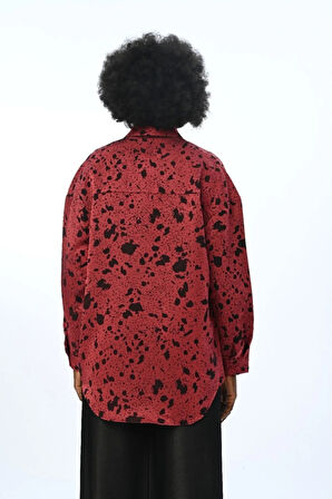 KADIN DESENLİ BORDO-SİYAH RENK ÇİFT CEPLİ GÖMLEK