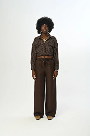 KADIN BELİ LASTİKLİ BOL PAÇA SİMLİ PANTOLON