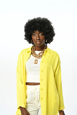 KADIN OVERSİZE KESİM DÜZ RENK VİSKOZ GÖMLEK