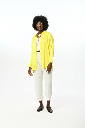 KADIN OVERSİZE KESİM DÜZ RENK VİSKOZ GÖMLEK