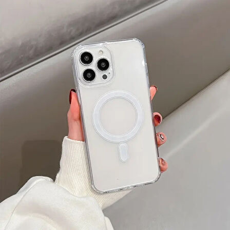 iPhone 16 Pro Max Uyumlu Kılıf Kablosuz Şarj Magneticsafe Şeffaf Silikon