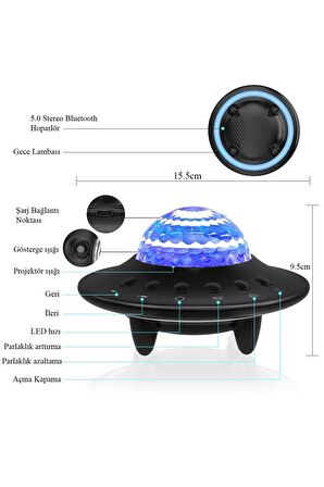 TechTic Ufo 3in1 Starry Galaxy Projektör Yıldız Gece Lambası Bluetooth Hoparlör 