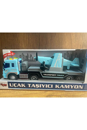 UÇAK TAŞIYAN KAMYON SÜRTMELİ OYUNCAK KAMYON SESLİ IŞIKLI UÇAK TAŞIYICI KAMYON KIRILMAZ OYUNCAK