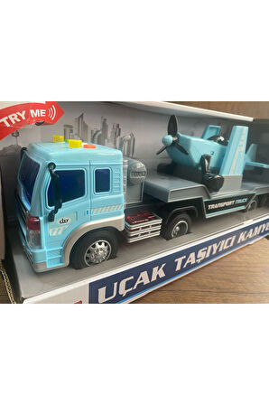 UÇAK TAŞIYAN KAMYON SÜRTMELİ OYUNCAK KAMYON SESLİ IŞIKLI UÇAK TAŞIYICI KAMYON KIRILMAZ OYUNCAK