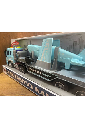 UÇAK TAŞIYAN KAMYON SÜRTMELİ OYUNCAK KAMYON SESLİ IŞIKLI UÇAK TAŞIYICI KAMYON KIRILMAZ OYUNCAK