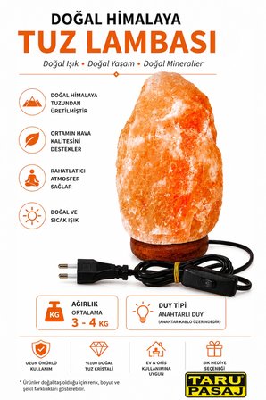 Himalaya Tuz Lambası 3-4 Kg %100 Doğal Kristal Kaya Tuzu Ev ve Ofis Dekoru