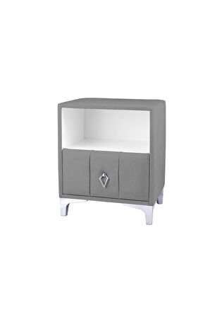 Singular Silver Iki Çekmeceli Açık Gri Komodin - Raflı Kumaş Döşemeli Yatak Odası Komodin Modeli