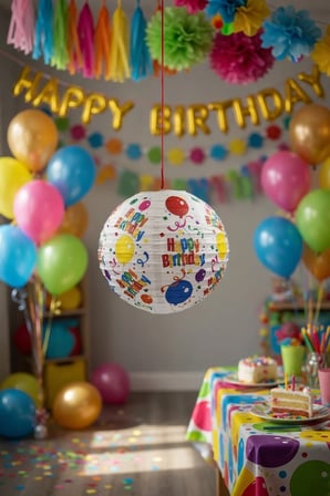 Japon Feneri Happy Birthday Baskılı Balon 25 cm Doğum Günü Asma Parti Süsü Dekorasyon Feneri