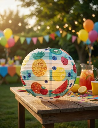 Japon Feneri Meyveli Baskılı 25 cm Renkli Parti Süsleme Dekoratif Fener