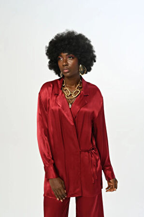 KADIN YANDAN BAĞLAMALI DÜZ RENK SATEN GÖMLEK