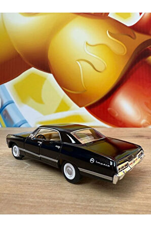 Çek Bırak 1967 Chevrolet Impala Siyah Diecast Model Araba 1967 Chevy Impala Siyah Açılan Kapılar