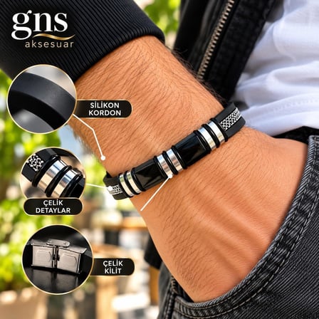 Çelik-Silikon Mixli Kararmaz Trend Model Erkek Bileklik 22cm 