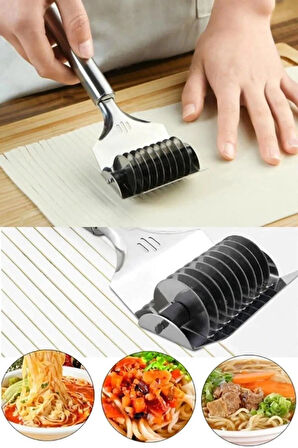 Paslanmaz Çelik Erişte ve Makarna Kesici - Hamur Dilimleyici Rulo, Pratik Kesme Aparatı