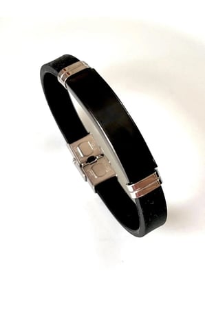 Silikon Kordon Çelik Mixli Sade Şık Trend Model Erkek Bileklik 22 cm 