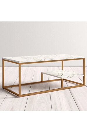 Perus Beyaz Ahşap / Gold Metal Orta Sehpa