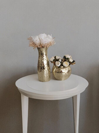 IŞILTI HOME DESIGN AYNALI CAM VAZO AÇIK GOLD 2 Lİ SET 