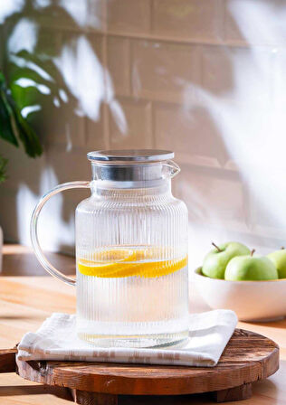 Cam Sürahi -  Borosilikat Cam Sürahi - Süzgeçli Detoks Sürahi - 1500 ML
