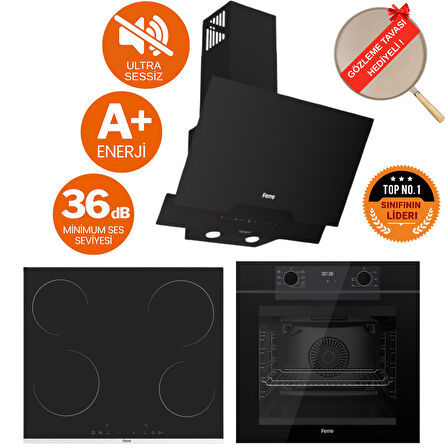 Ferre FryArt& FlowArt LenON Sessiz Davlumbaz Elektrikli Siyah Ank. Set (D063-SA + MS261 + QEP63CS)