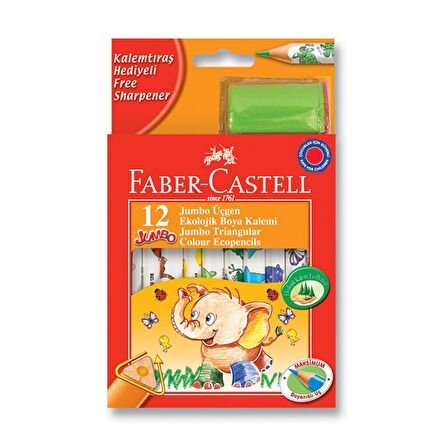 Faber Castell Natürel Jumbo Üçgen Beyaz Gövde Boya Kalemi 12 Renk 34 Boy