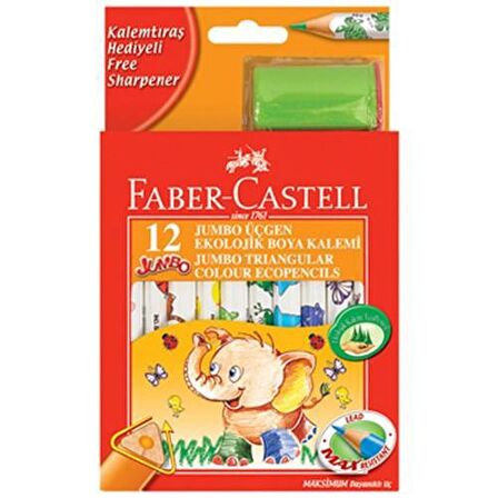 Faber-Castell Jumbo Üçgen Beyaz Gövde Boya Kalemi 12 Renk Yarım Boy