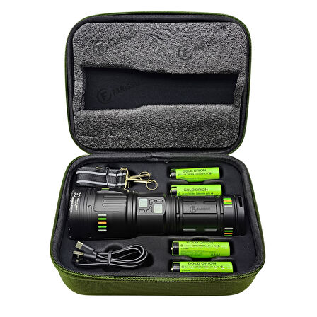 200W Süper Güçlü Lazer LED El Feneri - 6000 Lümen, 3000m Menzil ve Powerbank Özellikli (4 Pilli Set)