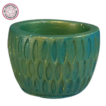 Uretti - Ayşe 7362 3907 El Yapımı Desenli Dekoratif Minik Yeşil Saksı / Biblo - 6 x 7 cm
