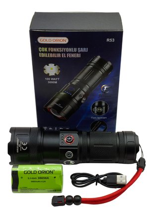 Gold Orion R53 Profesyonel 100W 3000 Lümen Zoomlu Şarjlı El Feneri