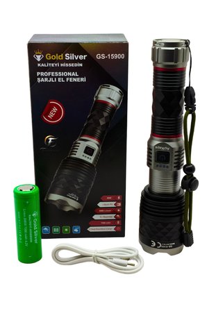Gold Silver GS-15900 Profesyonel Şarjlı El Feneri 60W 6000 Lümen - 7000 mAh Zoomlu El Feneri