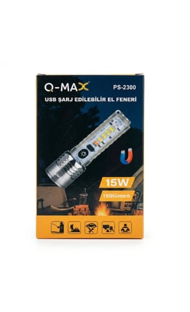  Q-MAX PS-2300 15W 150 Lümen USB Şarjlı Mıknatıslı Zumlu LED El Feneri - Çok Fonksiyonlu Renkli Çakarlı