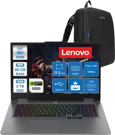 Lenovo Loq 17IRX10 Intel Core I7 13650HX 96GB Ddr5 2tb SSD RTX5060 8gb 115W Freedos 17.3 Inç Fhd (1920X1080) IPS 300NITS 165HZ 100% Srgb Taşınabilir Bilgisayar W83JH006ETRF45 + Zetta Çanta