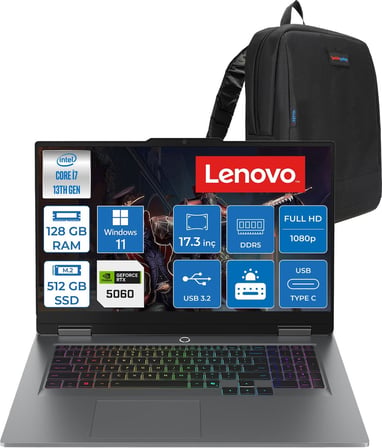 Lenovo Loq 17IRX10 Intel Core I7 13650HX 128GB Ddr5 512GB SSD RTX5060 8gb 115W Windows 11 Pro 17.3 Inç Fhd (1920X1080) IPS 300NITS 165HZ 100% Srgb Taşınabilir Bilgisayar W83JH006ETRP49 + Zetta Çanta