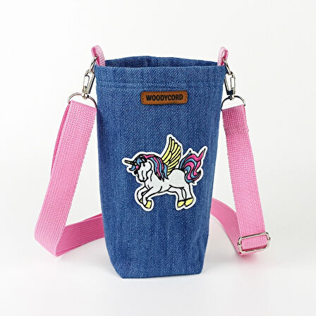 Woodycord 1 Litrelik Kot Termos Matara Kılıfı Unicorn Pembe Askı