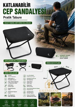 Kalemhane Katlanabilir Pratik Sandalye , Portatif Tabure, Seyhat Sandalyesi