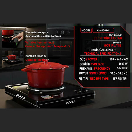 KUNHYA Tekli Elektrikli Ocak Siyah