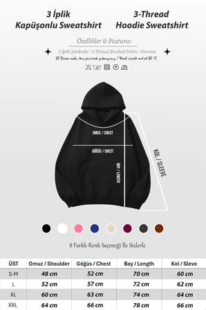 Unisex Yumuşak Dokulu With Love Cherry Baskılı Tasarım Oversize 3 İplik Hoodie Sweatshirt